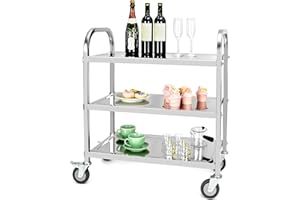 QWORK® Carro de Cocina de 3 Niveles - 75 x 40 x 83,5 cm - Acero Inoxidable 201- Ruedas silenciosas con Frenos
