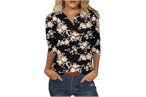 FUNALOE Ladies Blouses O Neck Top Women Summer Tops with 3/4 Sleeves Short Sleeve Shirts for Women S Button-Down Shirts Stripe Elegant Retro Easter Print Loose Tops Shirts Fashion Clearance Size 8-18