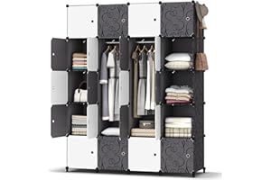 HOMIDEC Armoire Penderie 20 Cube Portable Étagère de Rangement, 35 x 45 cm Cube Plus Profond Garde-Robe de Rangement avec 3 Tige Suspendue pour Vêtements Chaussures Jouets, Noir et Blanc