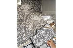TILE STYLE DECALS 48 Grey Tile Stickers Victorian Mosaic Style Tile Stickers Transfers Cover for Tile Kitchen Bathroom Stick On Wall Peel and Stick Tile Stickers Decals Transfers. (6"- 48 Stickers)