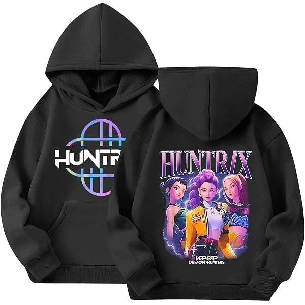 Sweat à Capuche Kpop Demon Hunters - Officiel Huntrix/HuntrX - Dos Imprimé, Coupe Classique