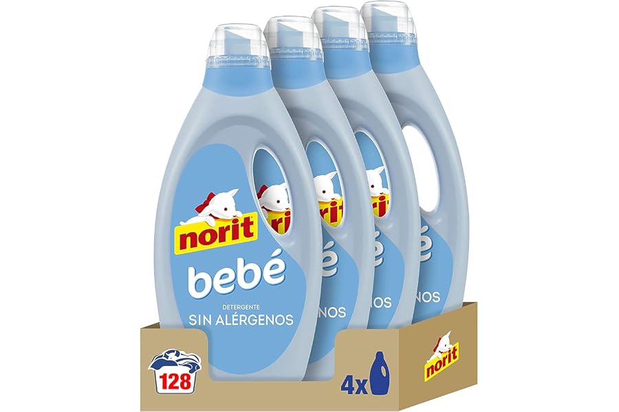 NORIT Bebé - Detergente Líquido para Ropa de Bebé, Pieles Sensibles y Atópicas - Pack de 4 Unidades de 1125 Mililitros, 4500 