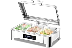 ‎VFDZ VFDZ Chafing Dish Elektrisch 9L, Catering Warmhaltebehälter Smart-Temperaturanpassung, Rechteckiger Chafing Dish Set Speisenwärmer mit Sichtbarem Glasdeckel (B, 1/3 PAN)