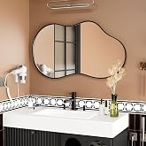 WEER Irregular Asymmetrical Wall Mirror, 60x90cm Cloud Frame Artistic Vanity Mirror, Black Decorative Mirror Unique Shape for