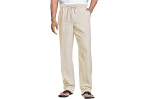 Cegerne Pantaloni di Lino da Uomo Pantaloni Estivi Lunghi Leggeri Medievale vestibilità Ampia Casual Pantaloni Casual Spiaggia
