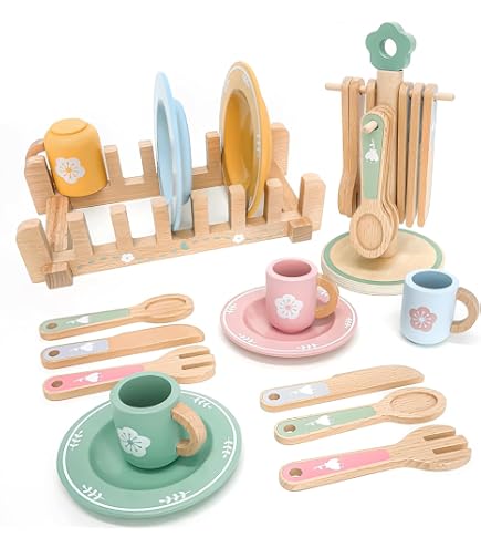 Janod - Valisette Dinette Bois - Kit Pique-Nique pour Enfants - pour 4 Personnes - 25 Pièces - Valisette en Carton - Idéal Accessoires Cuisine Enfant - Développe Imagination - Dès 3