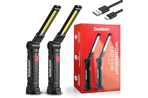Dealeez LED-arbet – uppsättning av 2 batterier stavlampor, magnetisk verkstad för bilreparation, handlampa med magnet och krok, kraftfull inspektion, ljus för verkstad, camping