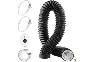 HTTYHT Abluftschlauch Ø150mm 2,5m Flexschlauch PVC Lüftungsschlauch mit Aluminiumband 50mm x5m und 2 Schlauchschelle Edelstahl Aluminium Abluftrohr für Klimaanlage Wäschetrockner Abzugshaube - Schwarz