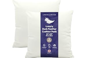Linens Limited - Cushion Insert 50cm x 50cm, Soft & Plump Natural Duck Feather Sofa Cushion Pad, Elegant, Versatile, Easy to Clean, Large Square Cushion Inner, Perfectly Fits Covers (White) (2 Pack)