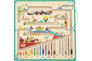 Smartwo Montessori Spielzeug Magnetspiel Labyrinth ab 3 4 5 Jahre, Magnet Kinderspielzeug ab 3 Jahre Junge, Farben & Zahlen Lernspielzeug, Holzspielzeug mit Dinosaurier Thema, Geburtsttagsgeschenk