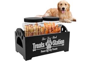 Guniata Dog Treat Container, Wood Food Storage With 2 Plastic Jars, Cookie Jar for Pet Owners and Lovers (Black)