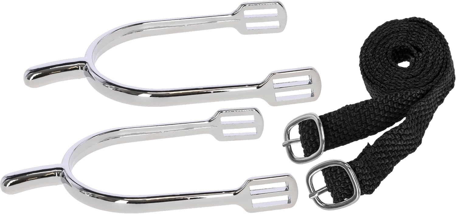 Covalliero Espuelas con Correas, espuelas para Montar, Ayuda para Montar, en Pares, para Hombres, Acero Inoxidable, para Jinete, Forma de lágrima