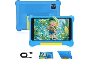 Byxsb Children's Tablet 7 Inch Android 13 Quad Core 5GB RAM 32GB ROM Bluetooth WiFi Dual Cameras GMS Shockproof Housing Pre-Installed Children's Applications Parental Control (Blue)
