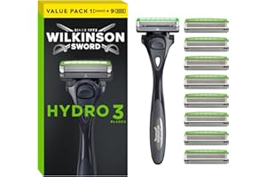 ‎WILKINSON SWORD Wilkinson Sword - Hydro 3 Rasierer für Männer, Rasiergriff + 9 Rasierklingen, Feuchtigkeitsspendende Gel-Pools