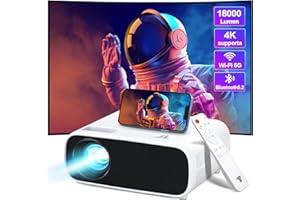 Videoproiettore Wielio Full HD 1080P, compatibilità 4K, Bluetooth 5.0 e Wi-FI 6, 18000 lumen, dimensioni di proiezione da 30 a 200 pollici, compatibile con iOS, Android, PC portatile e Xbox.