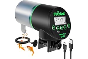 Petbank USB Charger Automatic Fish Feeder - Large-Capacity Lithium Battery for Aquarium Fish Tank with LCD Display, Food Dispenser (Black)