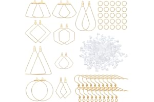 DICOSMETIC 20 Pieza 10 Estilos Pendientes Aro Dorado 304 Pendientes Geométricos Surtidos Acero Inoxidable con 20 Ganchos para Pendientes Colgantes Alambre con 60 Tuercas Plástico para Hacer Joyas
