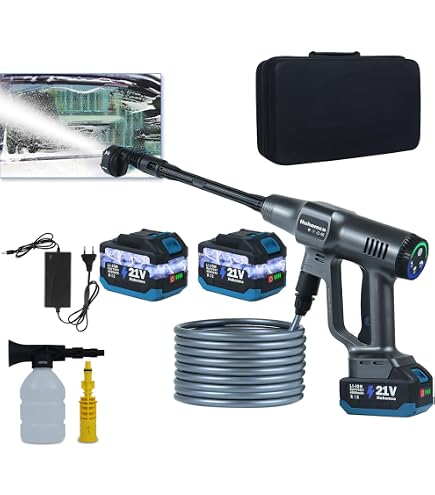 Idropulitrice Portatile A Batteria - Con 2 Batterie, Tubo 5 M, Ugello 6 In 1, Perfetta Per Auto, Terrazza, Finestre E Giardino