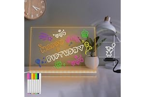 Masshomi 15 * 11 inch Big Space DIY Glowing Message Acrylic Writing Board Warm White dimming 7 Color Markers Plug in Kid draw Painting Bedside Lamp Memo Menu To do listing