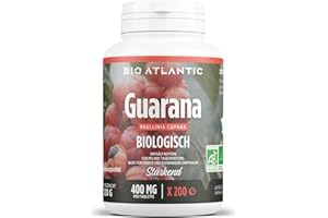 BIO ATLANTIC Bio Guarana 2000 mg pro Tag - STÄRKEND - Koffein - 200 Tabletten | Premium Naturprodukt & Rein pflanzlich