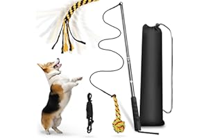 HOMRICH Flirt Pole Dogs, Extendable Teaser Wand Pet Flirt Stick to Train Dog Agility, Dog Outdoor Play Equipment with 2 Tease Chew Toys Rope for Small Medium Dogs Chewing Interactive Entertained Pulling