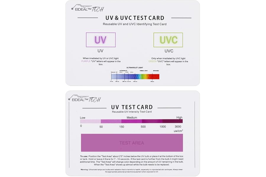 EIDEAL™ | UV & UVC Test Card & UV Intensity Test Card | 3-in-1 UV Test Card | UVA & UVC Light Identifying Card | UV Bulb & LED Intensity Reading Card | UV Dosage Indicator Card | UVB Tester