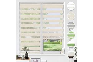 HOMEDEMO Store Enrouleur Jour Nuit sans Perçage, Double Tissu avec Clips, Rideau Occultant pour Fenêtre & Porte, 50l x 110L cm, Largeur du Tissu 50cm, Lin