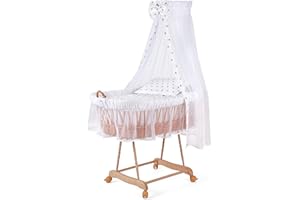 WALDIN BABY COLLECTION WALDIN Landau/Berceau Complet,24 modèles Disponibles,Couleur du Tissu Blanc/Star Gris, Cadre/Roues Non traitée