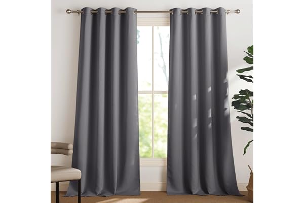 PONY DANCE Lot de 2 Rideau Occultant Thermique Isolant Anti Froid et Chaleur 140x240 (lxH) Tenture Opaque à Oeillets Isolation Lumiere Uv Decoration Chambre Maison Salon Intérieurs, Gris