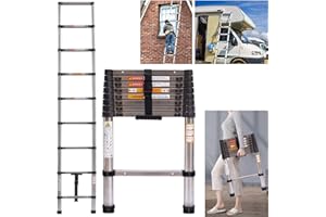 7SEVENJOKERS Scala telescopica 2,6 m, scala telescopica portatile, in acciaio inox, compatta, scaletta pieghevole portatile, scaletta da tetto estensibile multiuso per uso interno ed esterno