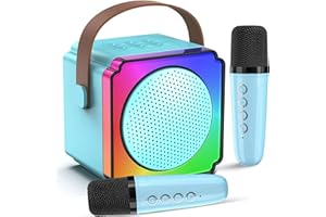 ONEYUS Mikrofon Kinder, Karaoke Maschine Kinder mit 2 Drahtlosen Mikrofonen Bluetooth Karaoke Maschine mit Stimme Wechselnde Effekte und LED Lichter Karaoke für Kinder Erwachsene Jungen Mädchen(Blau)