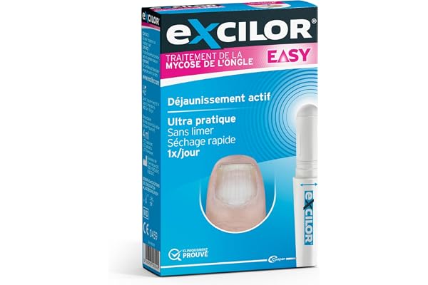 EXCILOR® - EASY - Traitement de la Mycose De l’Ongle - Déjaunissement actif - Pratique - Sans Limer - Séchage rapide - 1x/jour