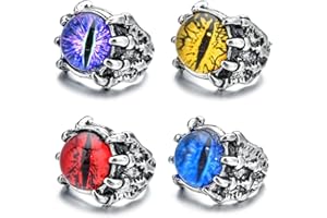 Ouceanwin 4 Pcs Vintage Punk Ringe Drachen Dämon Augen Zirkon Ring Silber, Verstellbar Edelstahl Gothic Ring Herren Retro Ring Offen Einstellbar Finger Ring Schmuck für Männer Frauen