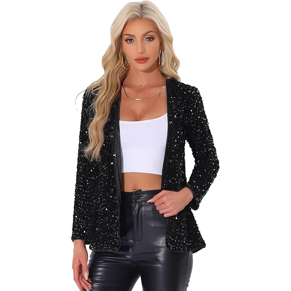 IWFEV Dames Pailletten Blazer - Fonkelende Open Cardigan Met Sjaalkraag