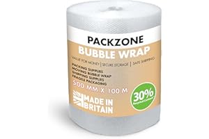 PACKZONE YOUR A-Z SOURCE PackZone Bubble Wrap 500mm x100m | Premium Quality Polythene Bubble Wrap Roll | Strong Protective Wrap for Moving House & Packaging
