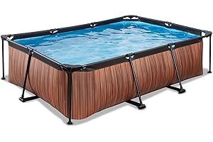 EXIT Toys Wood Pool - 220x150x65cm - Rechteckiger, Kompakter Rahmenpool mit Kartuschenfilterpumpe - Leicht Zugänglich - Für Kleinkinder Geeignet - Starker Rahmen - Einzigartiges Design - Braun