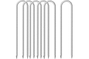 KAHEIGN 6 Piezas Clavijas de Trampolín, 30CM Estacas de Tierra Galvanizadas Anclajes de Servicio Pesado Estacas de Refuerzo en Forma de U con Nervaduras de Agarre de Fricción para Tiendas Campaña