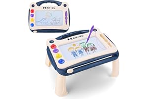 BBWELL pizarra magnetica infantil,Magnético Pintura con Soporte Plegable y Asa de Transporte,Pizarra para Niños a partir de 3 Años,Incluye Sellos,para Cumpleaños o Día del Niño,Azul