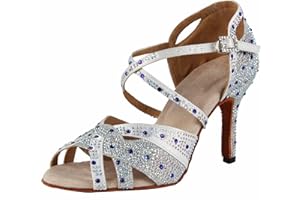 Syrads Damen Latein Tanzschuhe Damen Salsa und Bachata Glänzend Gesellschaftstanz Strass Schuhe Gesellschaftstanzschuhe