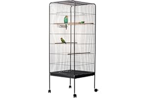 AQPET Voliera per Uccelli Canarini e Volatili, Gabbia Completa in Metallo Senza Tetto, Adatta per Interno, Dimensioni 146x54x54 cm, Colore Nero