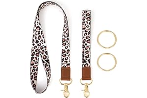 GREVOSEA Lanière longue lanière d'identification pour filles, lanière à motif léopard pour clés, lanière de cou, bracelet, porte-clés, lanière pour clés de voiture, badges d'identification, porte-cartes