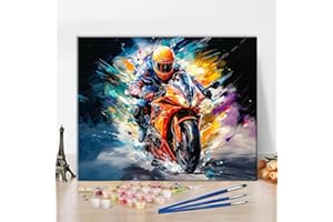 TISHIRON Dipingere con i numeri, moto, fai da te con i numeri, per adulti, bambini, motociclisti, kit per dipingere con i numeri, kit su tela con pennelli per decorazioni da parete per la casa, 40 x