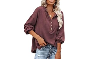 PLOKNRD ladies Oversized Jumper Long Sleeve Button Down hoodies with Drawstring