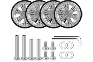 Volein Czarne kółka do walizki, 55 x 11 mm, odporne na zużycie, gumowe kółka zamienne z łożyskami, zestaw kół zamiennych do większości napraw walizek, srebrny-VN5, 4 szt