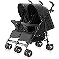 Teknum Twin Stroller Fellow,Siblings,Cart, Basket, Smooth Wheels, Foot Locks, Canopy,Lightweight,Reclyine Sleep,5point safety harness,Cushioned Seat,Extended Foot Rest, Easy to Fold,0-36months,Black