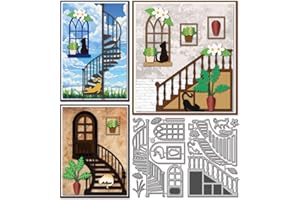 GLOBLELAND Stairs Window Door Cutting Dies for Card Making Cats and Plants Metal Die Cuts Stencils for DIY Embossing Paper Cuts Scrapbooking Photo Album Craft Decor