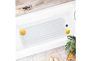 GLOSKIN Alfombra Bañera Antideslizante, 100 * 40cm Alfombrilla Antideslizante para Bañera Extra Grande para Bañera Alfombrilla Antideslizante para Bañera con Ventosas y Agujeros de Drenaje para la Bañera