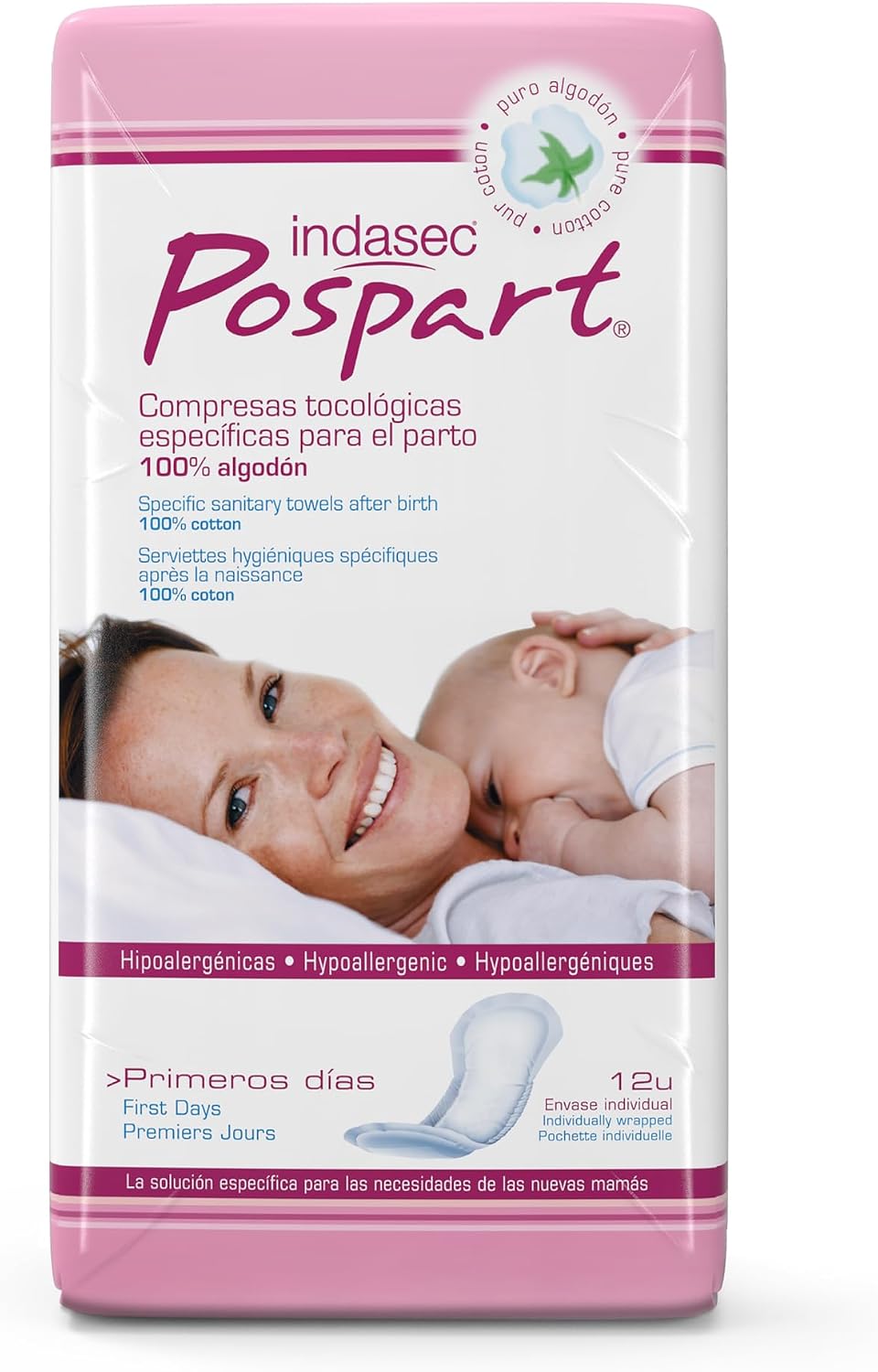 Indasec Pospart Compresas Tocológicas Algodón - 12 Unidades