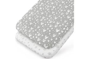 SPRINGSPIRIT 2 Pack Crib Sheets Fitted,100% Hypoallergenic Jersey Cotton, Fits for Snuzpod Bedside Cribs, Kinderkraft Baby Crib LOVI, Grey and White Print