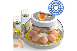 DEZHXHE Egg Incubators for Hatching Eggs with Temperature Control, Poultry Egg Incubator with Automatic Egg Turning and Humidity Display, Egg Candler Incubator for Chicken Duck Goose & Quail- Yellow